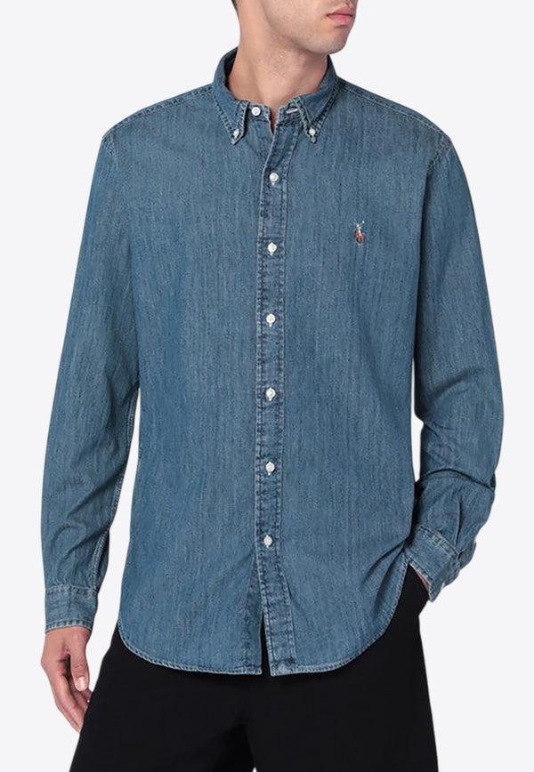 Polo Ralph Lauren Logo Embroidered Denim Shirt Blue 710792043001CO/R_POLOR-DE