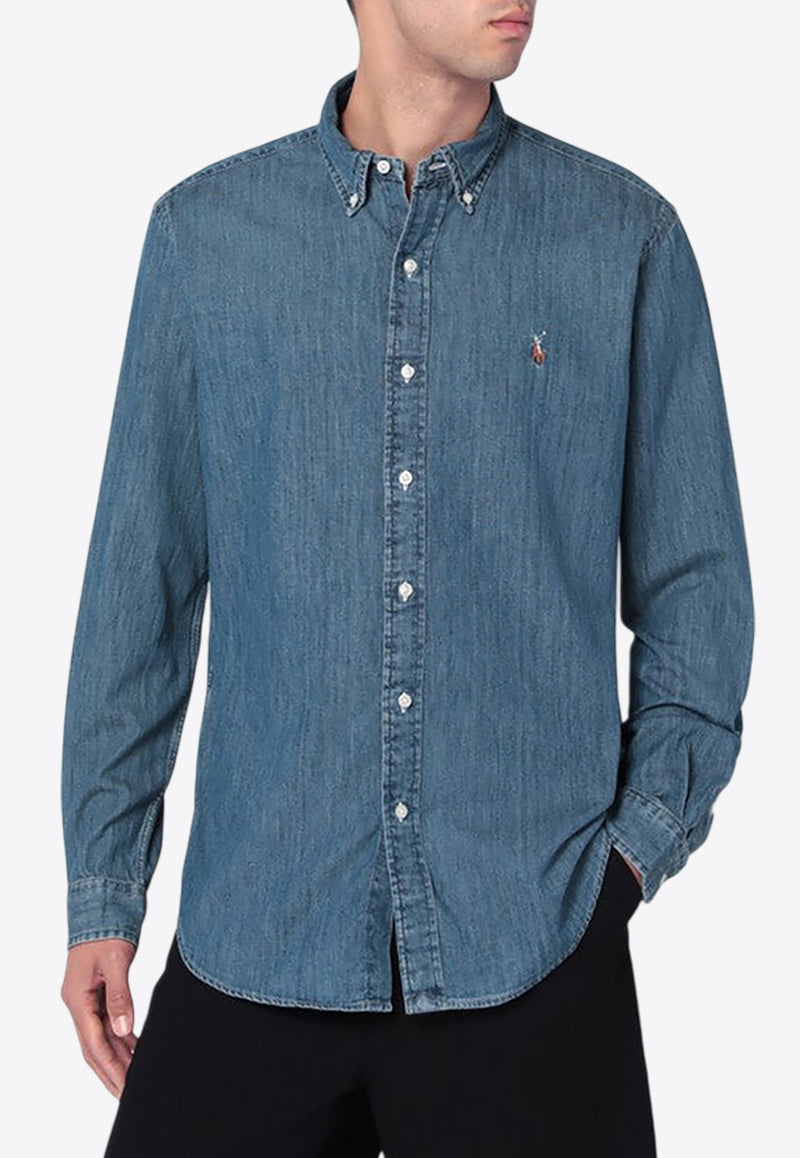 Polo Ralph Lauren Logo Embroidered Denim Shirt Blue 710792043001CO/R_POLOR-DE