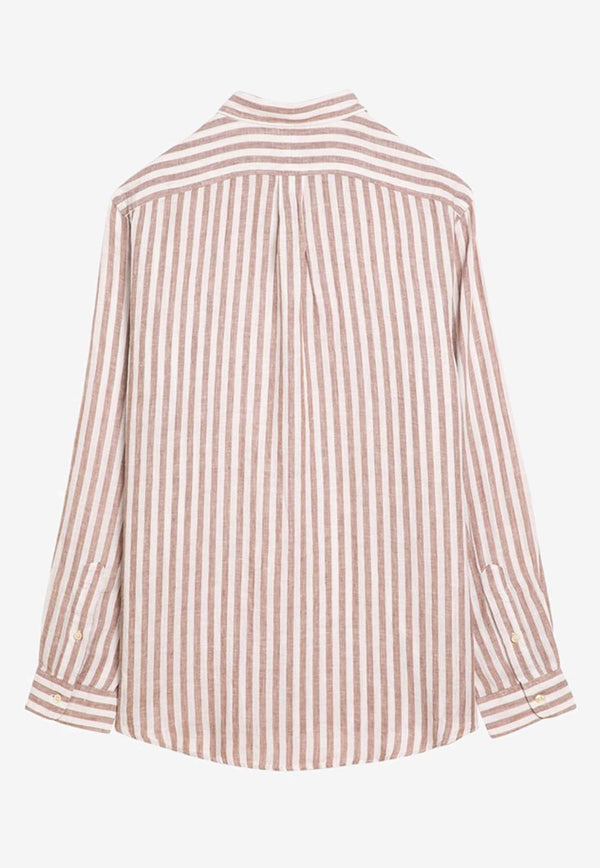 Polo Ralph Lauren Logo Embroidered Striped Linen Shirt Beige 710837274005LI/O_POLOR-KW