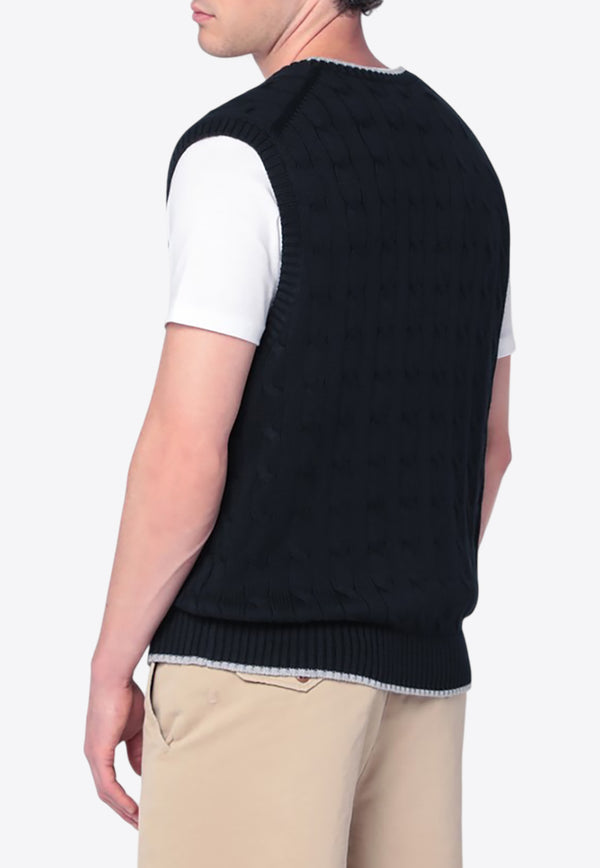 Polo Ralph Lauren Logo Embroidered Knitted Sweater Vest Navy 710970288001CO/R_POLOR-HC