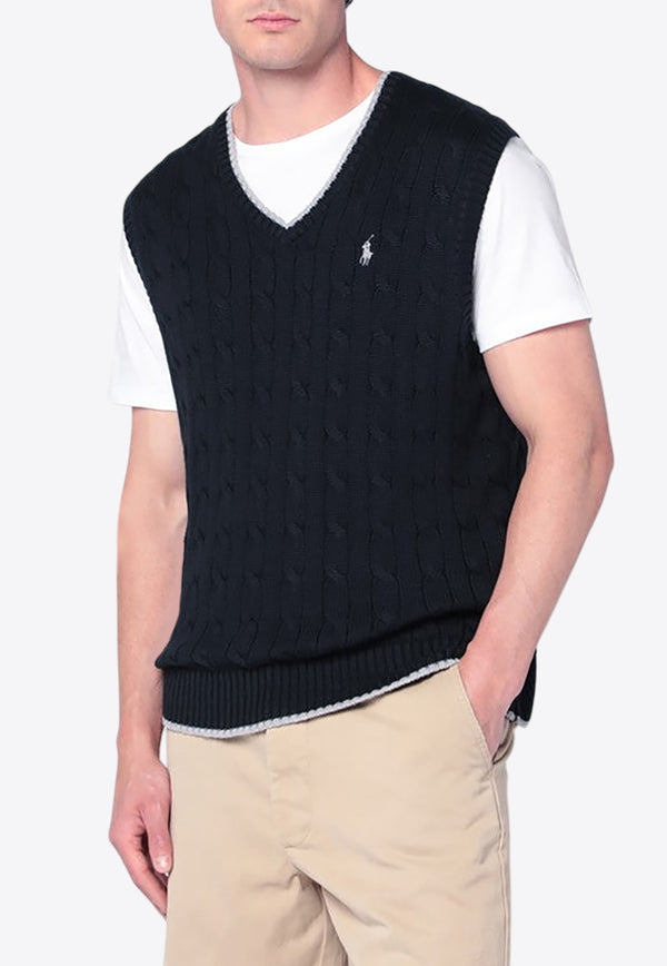 Polo Ralph Lauren Logo Embroidered Knitted Sweater Vest Navy 710970288001CO/R_POLOR-HC