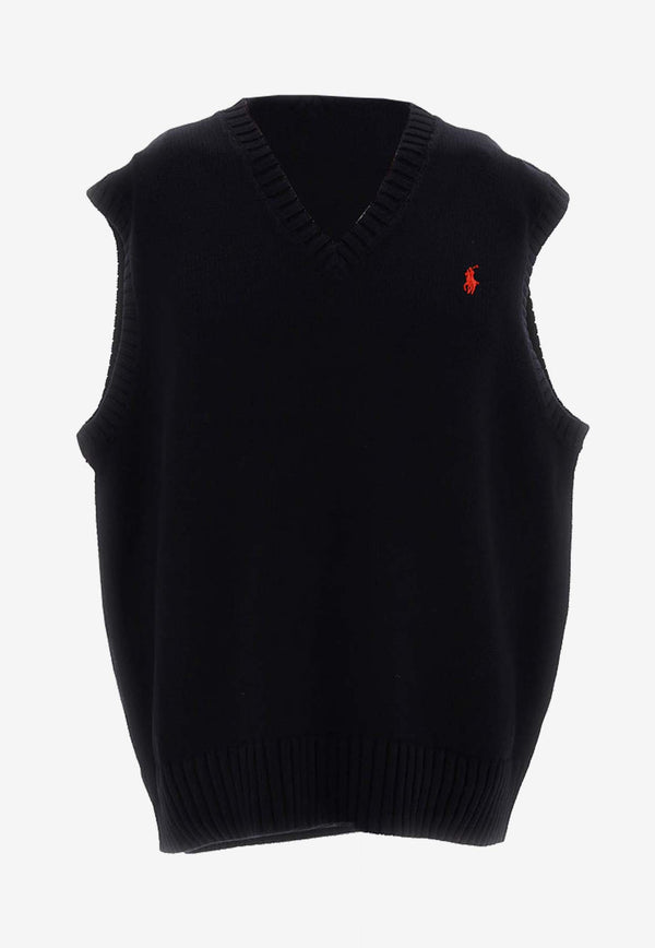 Polo Ralph Lauren Logo Embroidered Sweater Vest Black 710A33366_000_001