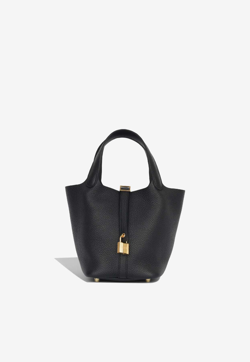 Picotin Lock 18 in Black Taurillon Clemence with Gold Hardware