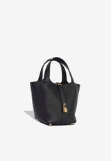 Picotin Lock 18 in Black Taurillon Clemence with Gold Hardware