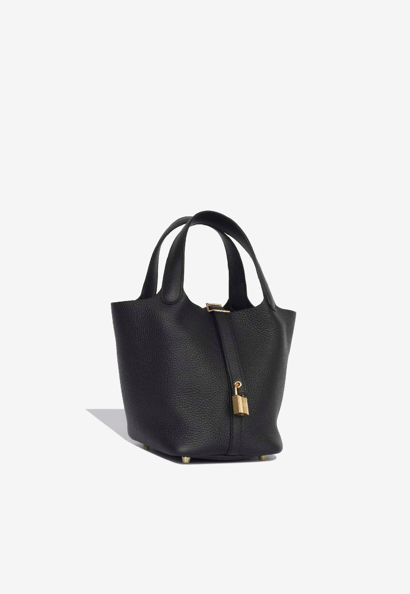 Picotin Lock 18 in Black Taurillon Clemence with Gold Hardware