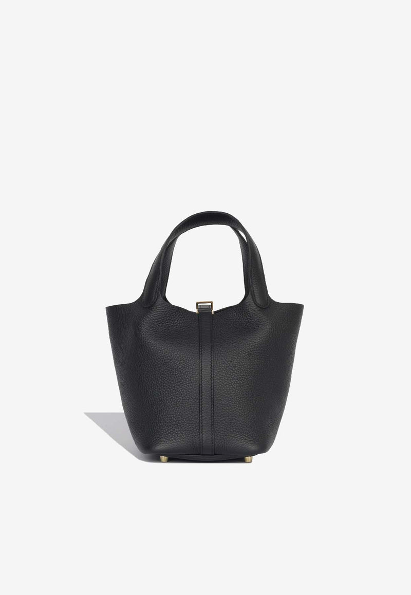 Picotin Lock 18 in Black Taurillon Clemence with Gold Hardware