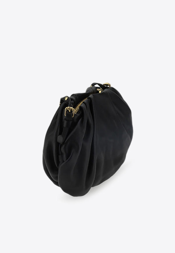 Moschino Logo Appliqué Leather Shoulder Bag Black 7301_8002_A1555