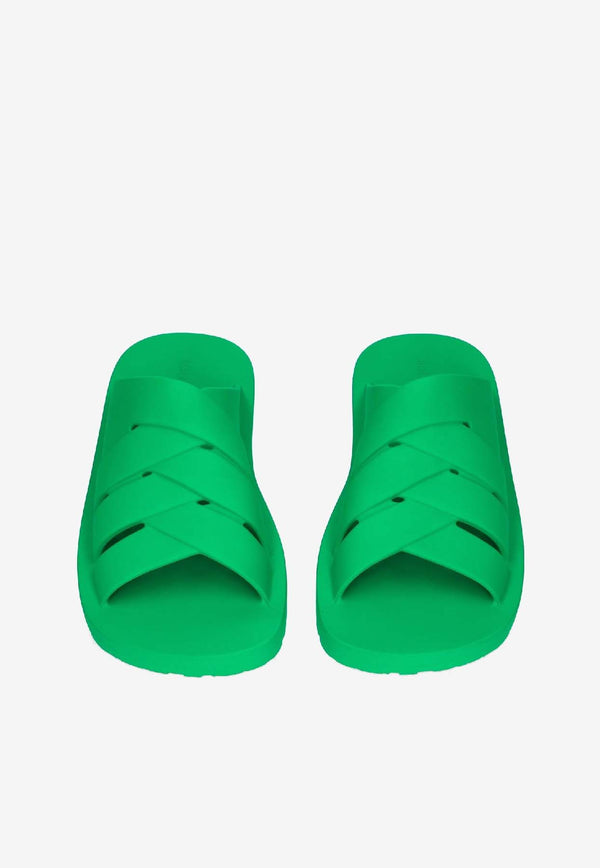 Bottega Veneta Crisscross Rubber Slides Parakeet 730287V11T03708_80180