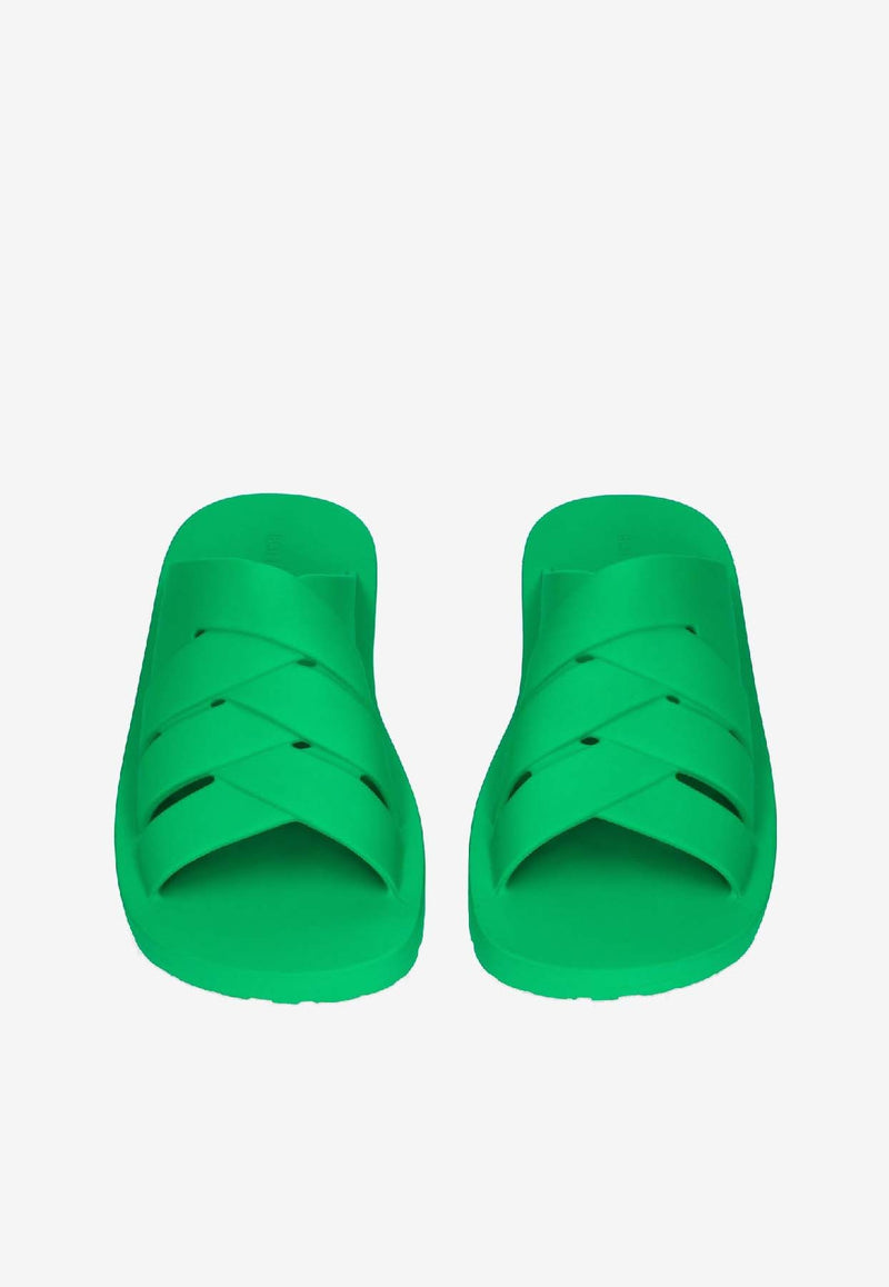 Bottega Veneta Crisscross Rubber Slides Parakeet 730287V11T03708_80180