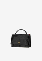 Alexander McQueen Skull Croc-Embossed Leather Top Handle Bag Black 7327981HB0G 1000