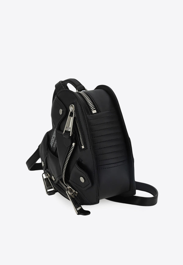 Moschino Heart Biker Leather Shoulder Bag Black 7406_8002_A0555