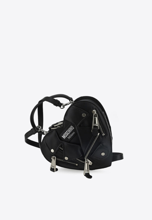 Moschino Heart Biker Leather Shoulder Bag Black 7406_8002_A0555