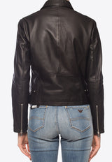 Emporio Armani Cropped Leather Biker Jacket Black 0NB60P 02P07-999