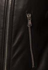 Emporio Armani Cropped Leather Biker Jacket Black 0NB60P 02P07-999