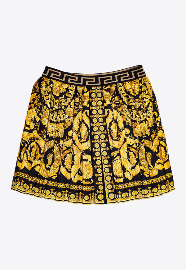 Versace Kids Girls Barocco Print Pleated Skirt Yellow 1000240 1A02443-5B000