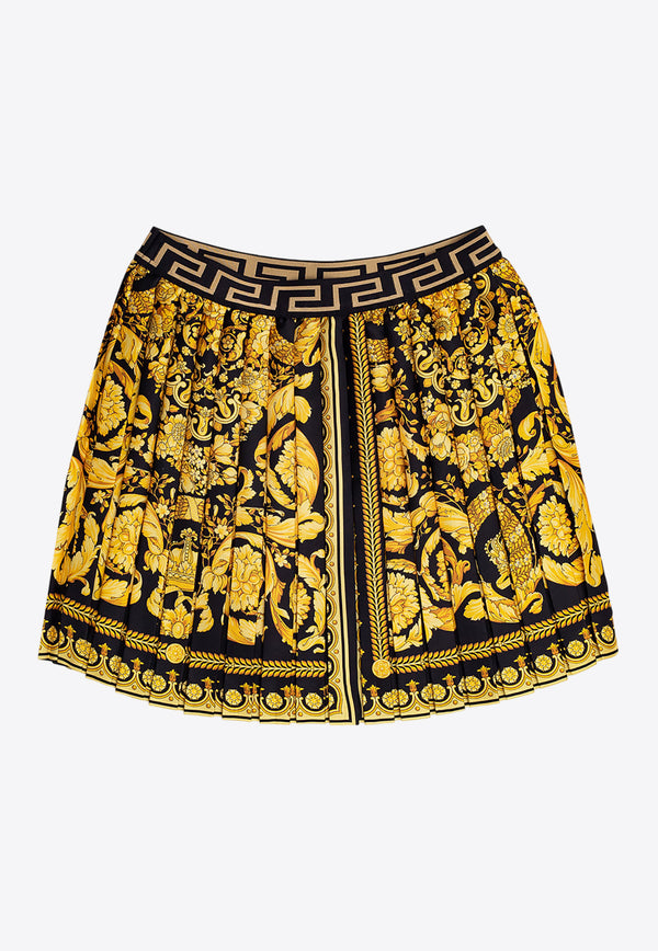 Versace Kids Girls Barocco Print Pleated Skirt Yellow 1000240 1A02443-5B000