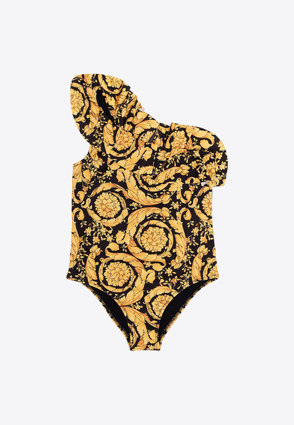 Versace Kids Girls Barocco Print One-Piece Swimsuit Yellow 1000279 1A02218-5B000