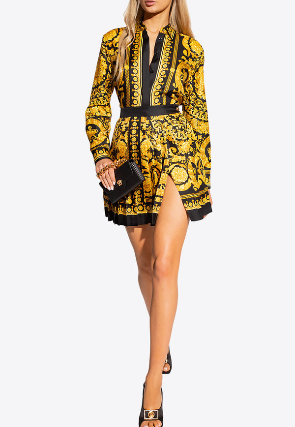 Versace Barocco Pleated Silk Mini Skirt 1000829 1A04236-5B000