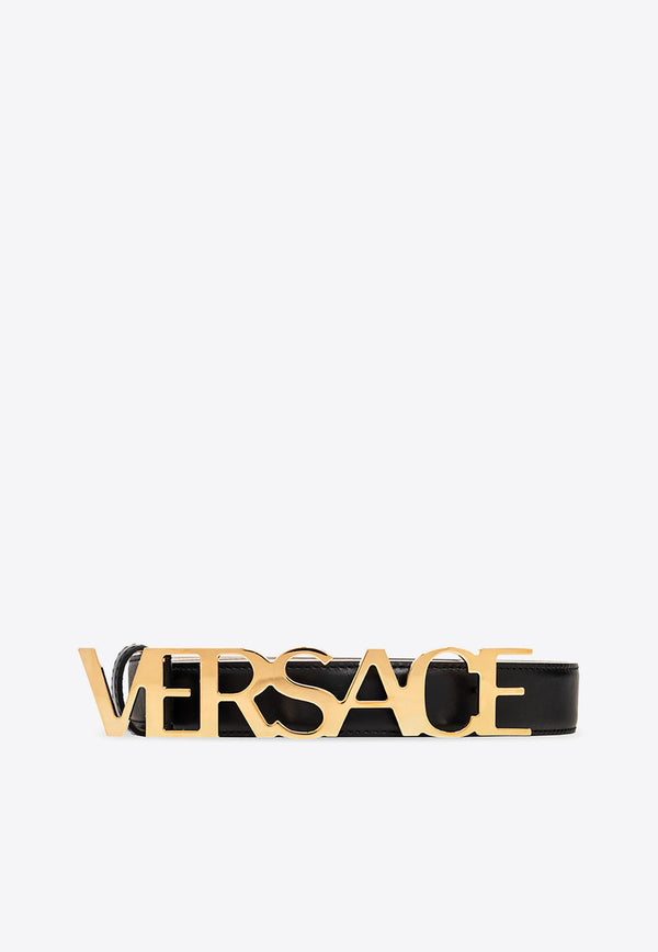 Versace Logo Lettering Leather Belt Black 1004044 DV3T-1B00V