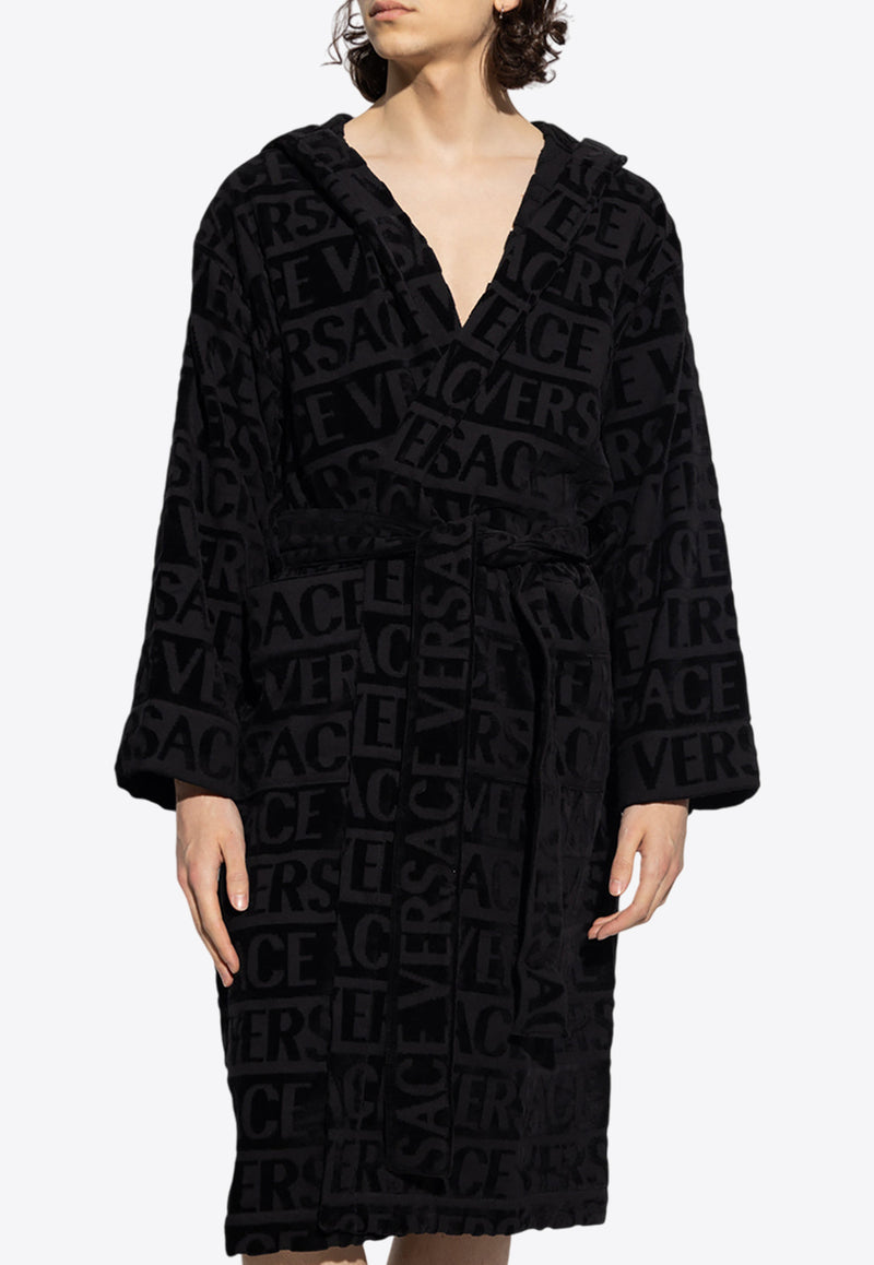 Versace Monogram Jacquard Bathrobe Black 1010422 1A07545-Z4800