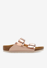 Birkenstock Kids Girls Arizona Buckled Leather Slides Rose Gold 1012478 0-ELECTRIC METALLIC COPPER