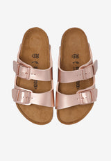 Birkenstock Kids Girls Arizona Buckled Leather Slides Rose Gold 1012478 0-ELECTRIC METALLIC COPPER