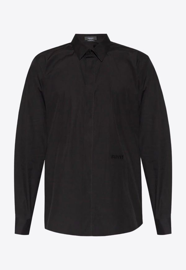Versace Long-Sleeved Shirt with Logo Embroidery Black 1008562 1A06145-1B000