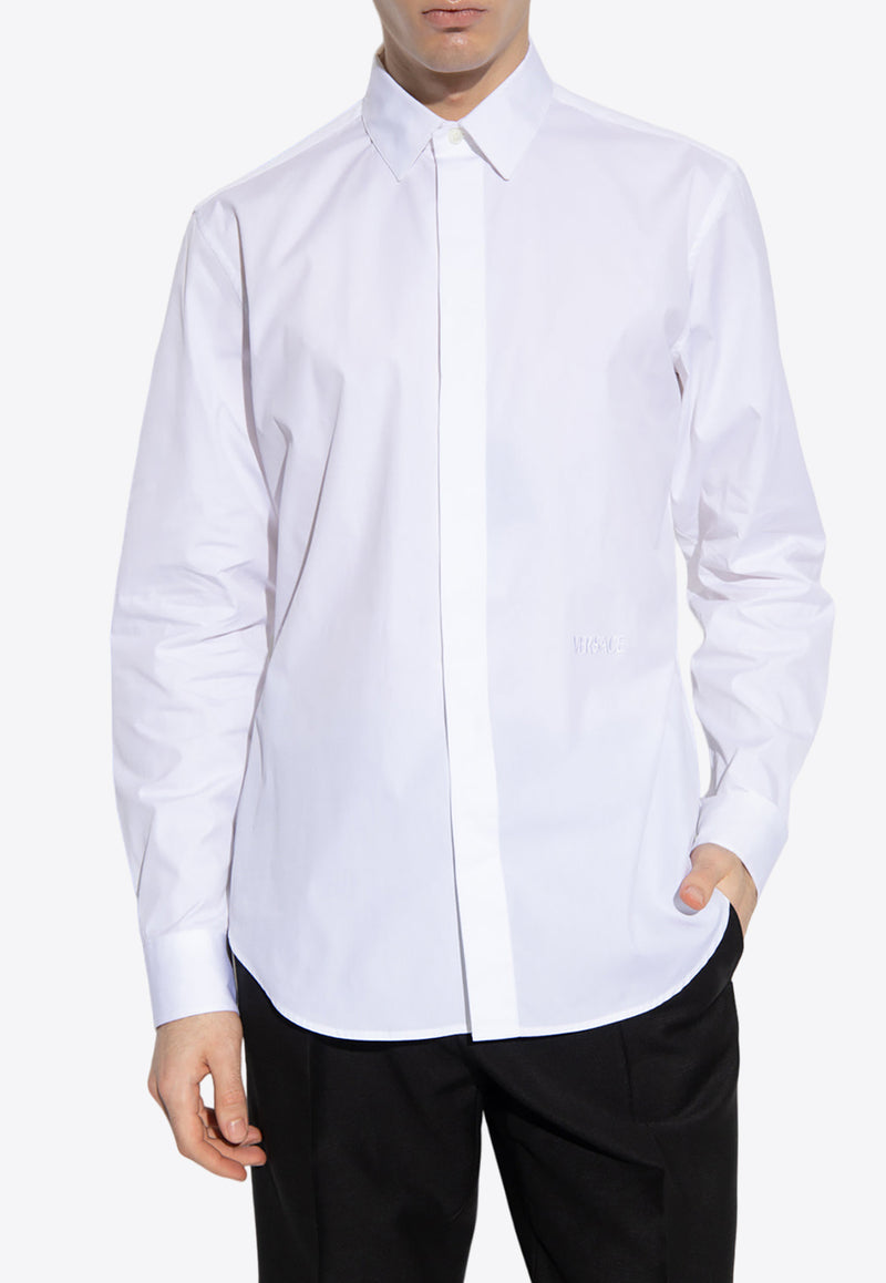 Versace Long-Sleeved Shirt with Logo Embroidery White 1008562 1A06145-1W000