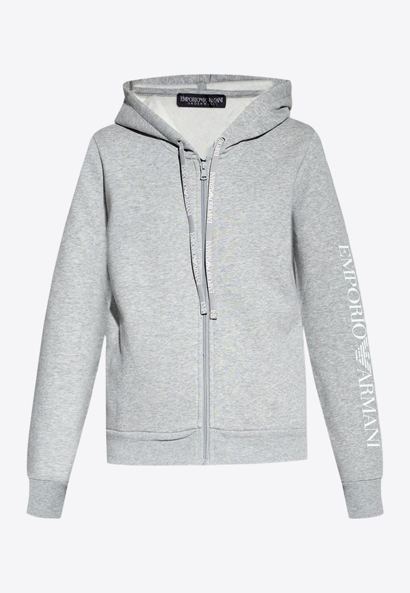 Emporio Armani Logo Print Zip-Up Hooded Sweatshirt Gray 164635 2F265-00948