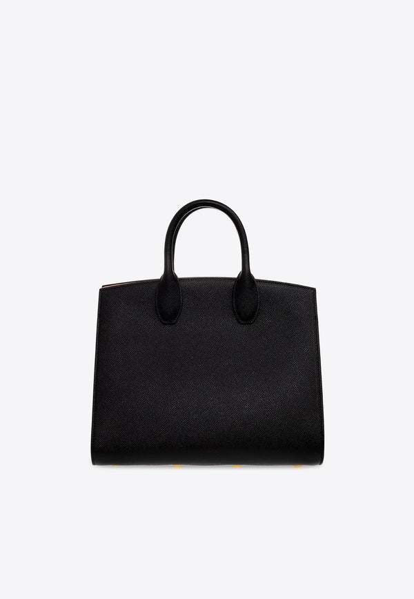 Salvatore Ferragamo Medium Studio Tote Bag in Hammered Leather Black 210398 THE STUDIO 740941-NERO
