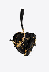 Moschino Heart Biker Leather Shoulder Bag Black 2227 A7540 8002-1555