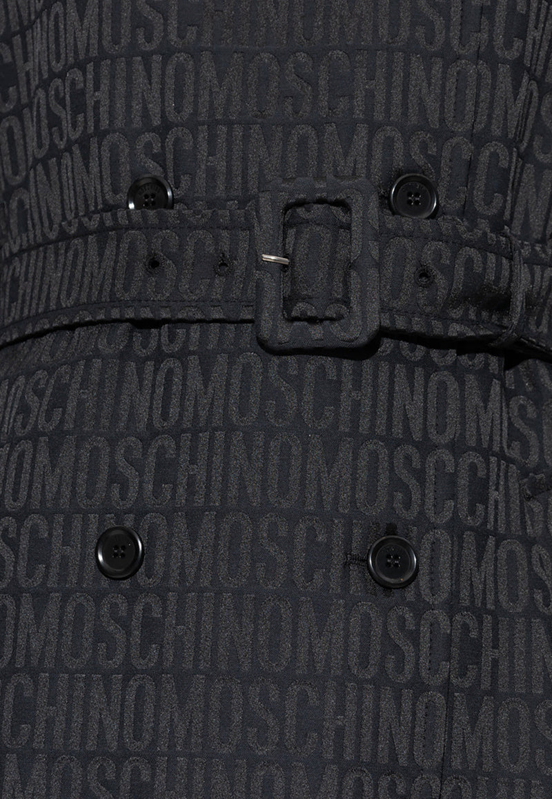 Moschino Logo Jacquard Trench Coat Black 231EM A0601 2715-0555