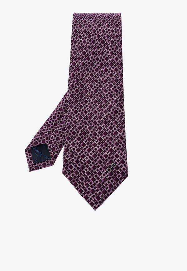 Salvatore Ferragamo Riddle Print Silk Tie Purple 350804 4-REBUS 757727-F VINACCIA