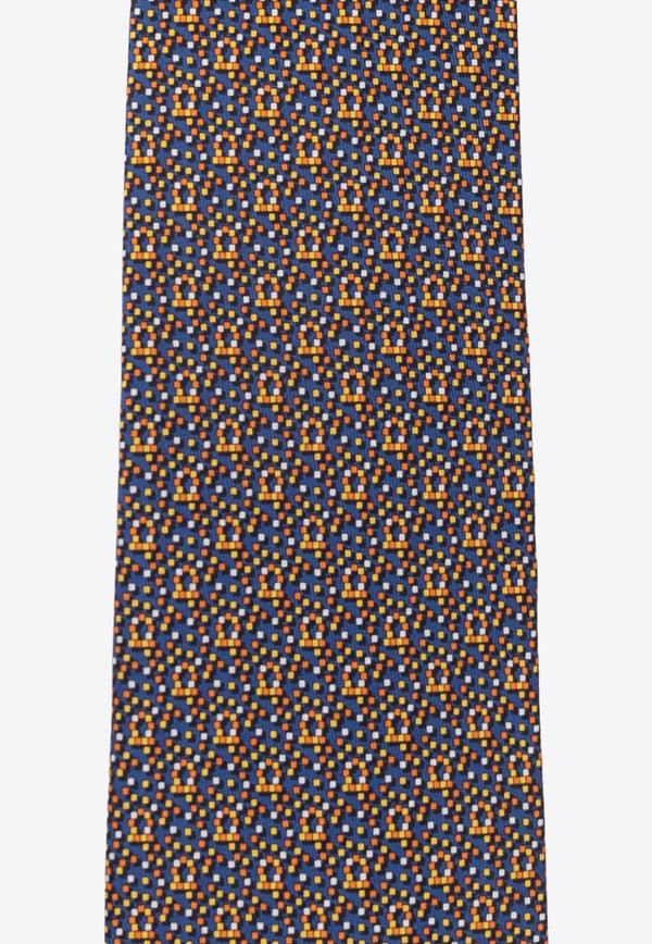 Salvatore Ferragamo Pixel Gancini Print Silk Tie Multicolor 350812 4 ROBOT 757891-F BLU SCURO