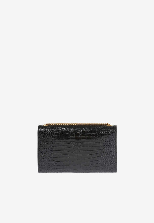 Saint Laurent Medium Kate Monogram Shoulder Bag in Croc-Embossed Leather Black 354119 DND0J-1000