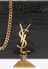 Saint Laurent Medium Kate Monogram Shoulder Bag in Croc-Embossed Leather Black 354119 DND0J-1000