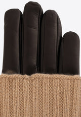 Salvatore Ferragamo Ribbed Knit Paneled Leather Gloves Beige 360731 GUA NAPPCASH 759749-CAMEL