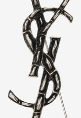 Saint Laurent Crocodile-Effect Logo Brooch Silver 470371 Y1500-8142