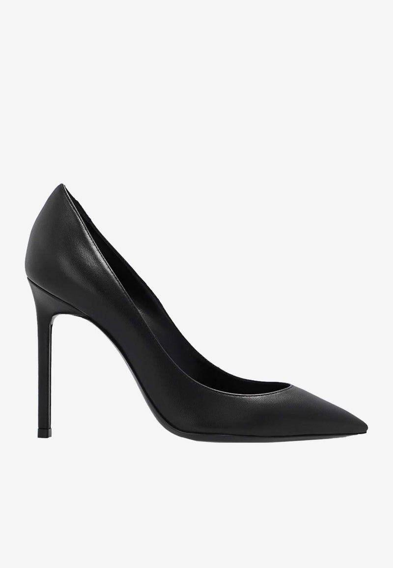 Saint Laurent Anja 105 Leather Pointed Pumps Black 471988 AKP00-1000