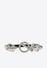 Alexander McQueen Skull Motif Leather Bracelet Black 554600 J127I-1000