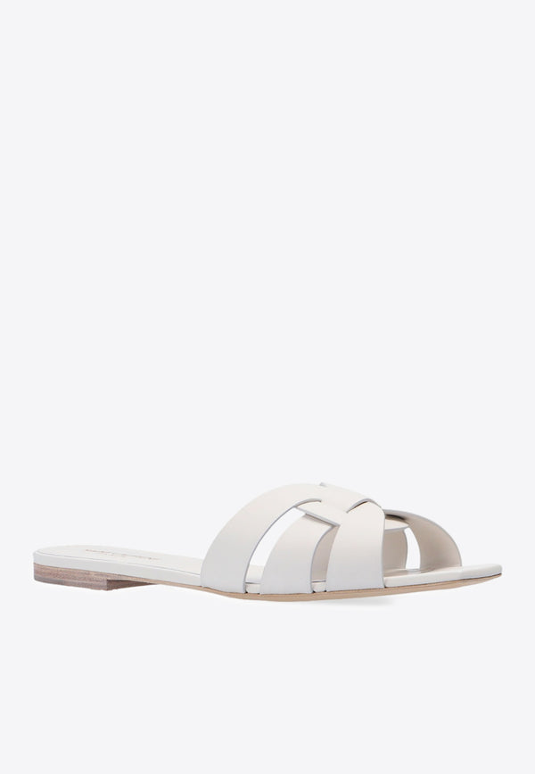 Saint Laurent Tribute Square-Toe Leather Flat Sandals White 571952 BZC00-9008