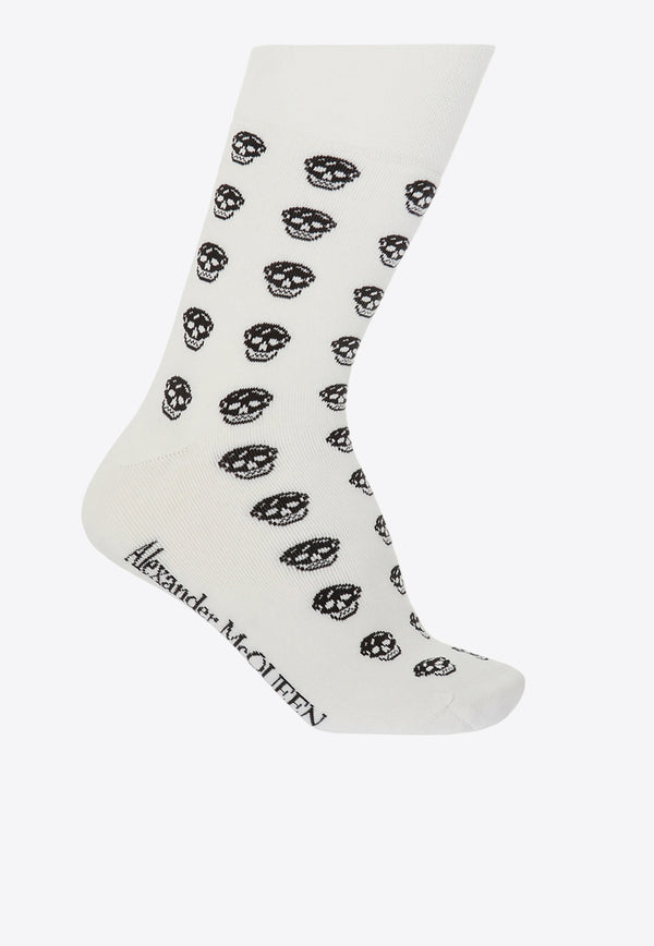 Alexander McQueen All-Over Skull Embroidered Socks White 575933 4B53Q-9060