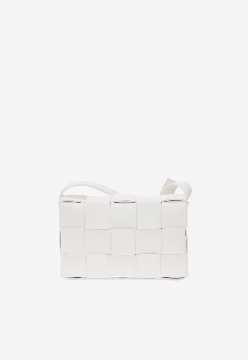 Bottega Veneta Cassette Shoulder Bag in Intreccio Leather 578004 VMAY1-9009 White