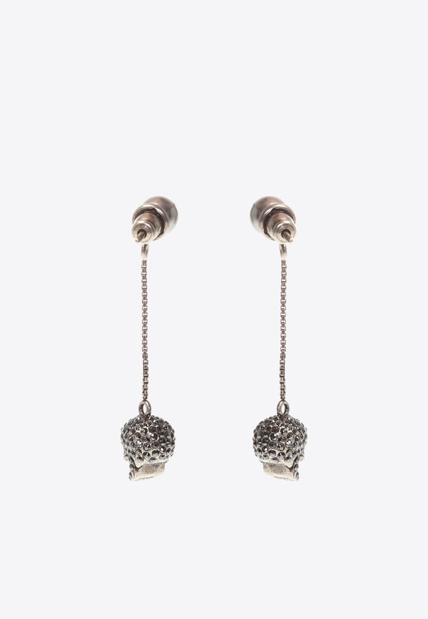 Alexander McQueen Pave Skull Drop Earrings Silver 582698 J160Y-1338