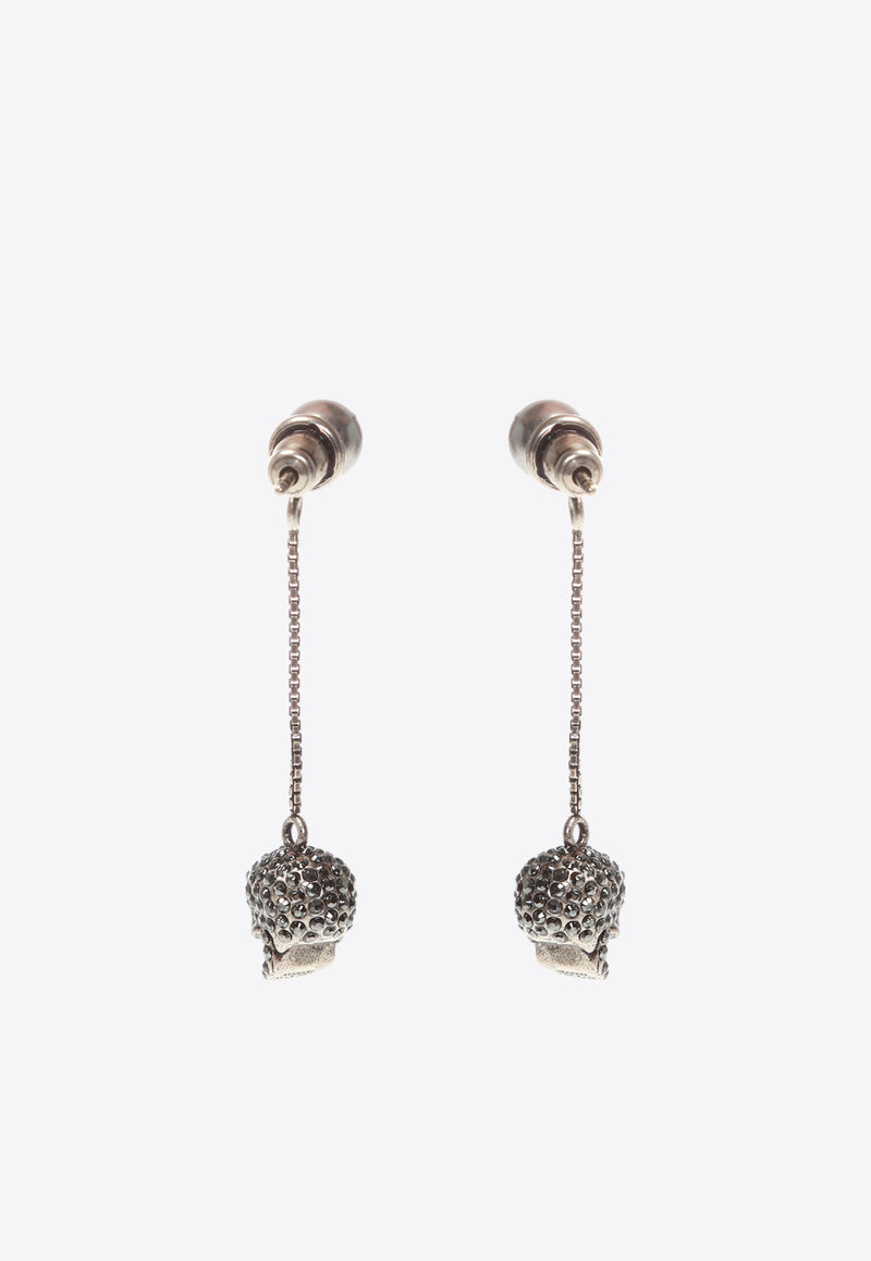 Alexander McQueen Pave Skull Drop Earrings Silver 582698 J160Y-1338