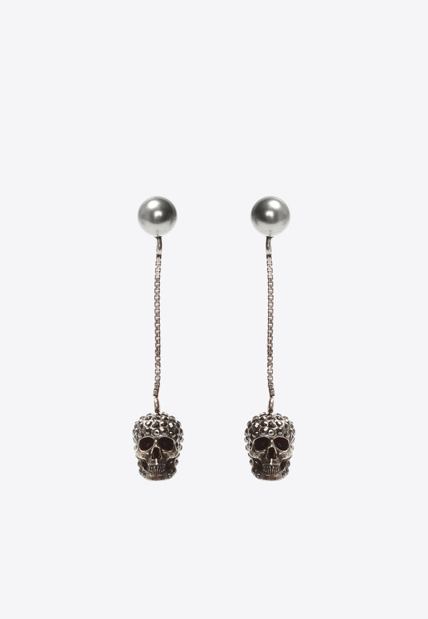 Alexander McQueen Pave Skull Drop Earrings Silver 582698 J160Y-1338