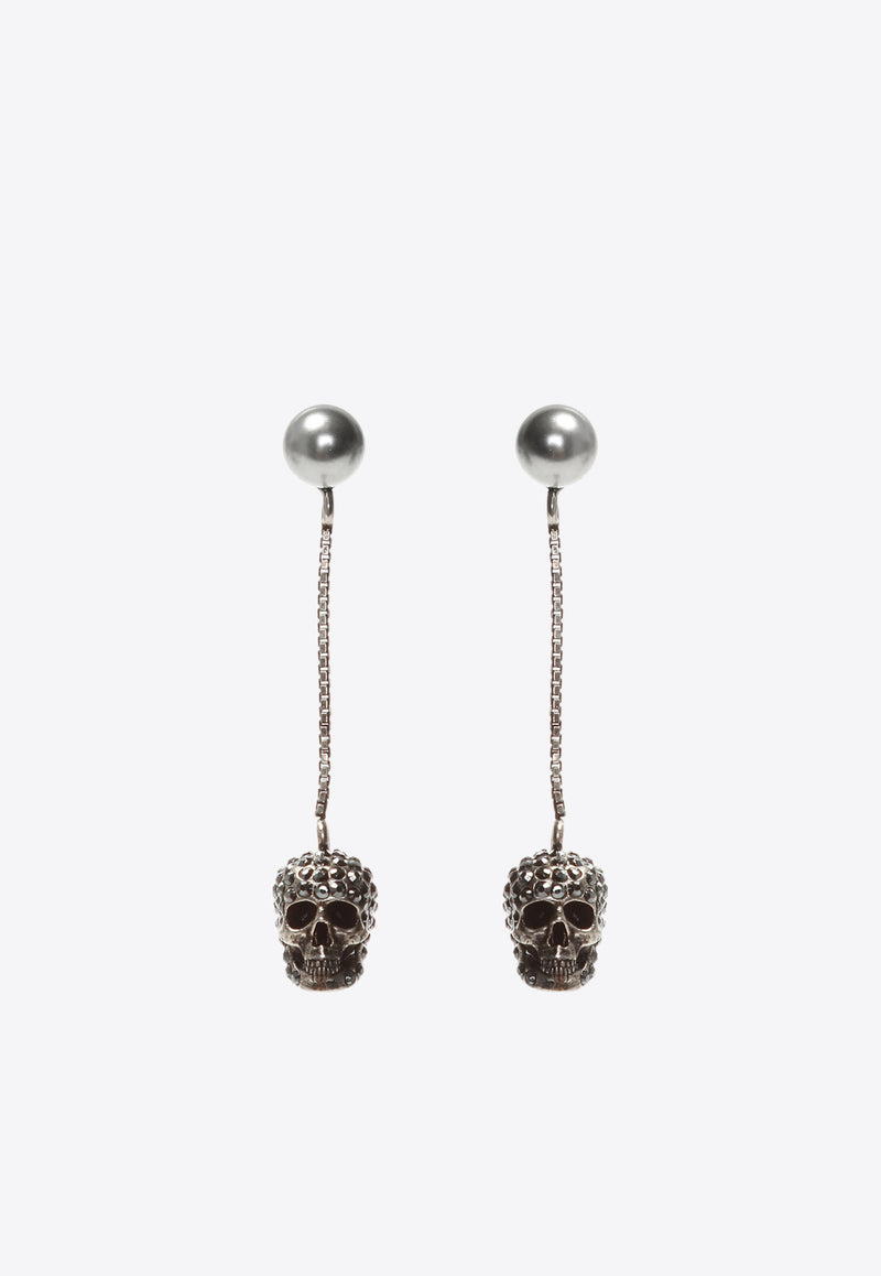 Alexander McQueen Pave Skull Drop Earrings Silver 582698 J160Y-1338