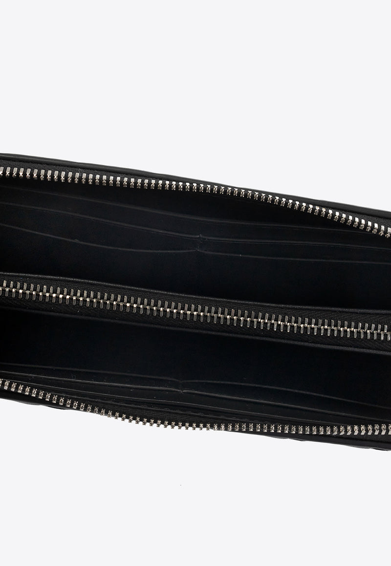 Bottega Veneta Intrecciato Leather Zip-Around Wallet Black 593217 VCPQ4-8803