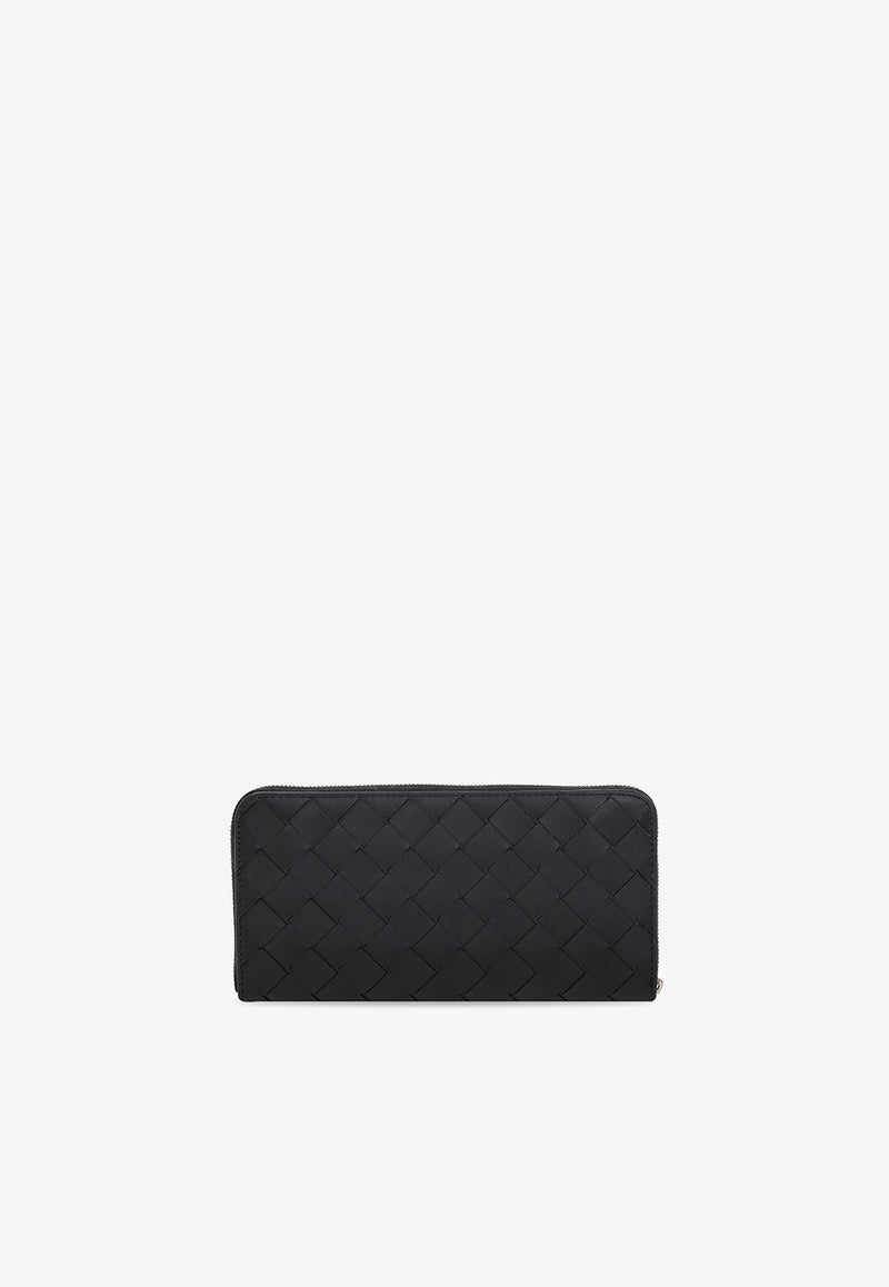 Bottega Veneta Intrecciato Leather Zip-Around Wallet Black 593217 VCPQ4-8803