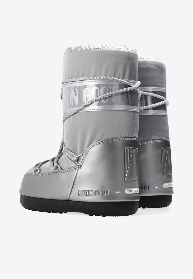 Moon Boot Kids Girls Icon Junior Glance Metallic Boots Silver 140168 00-002K